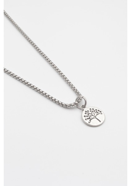 Yuvarlak Hayat Ağacı Örme Zincir Kolye - Antik Gümüş Kaplama - Kadın Erkek - 60 cm fiyatları