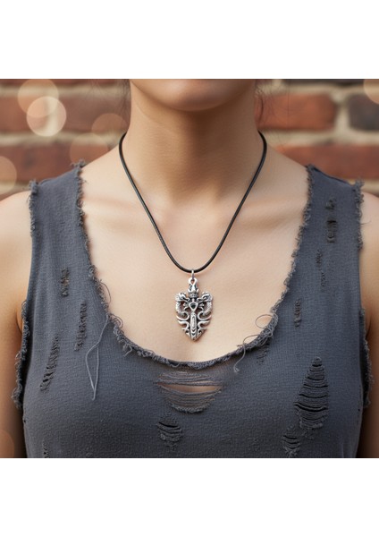 Güç Sembolü - Ejderha Kılıç Taç Gümüş Kaplama Deri İp Kolye fiyatları