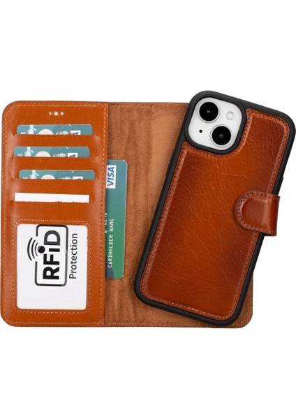Apple iPhone 15 Plus Uyumlu Deri Cüzdanlı Kılıf Mwwn RST2EF Taba indirimleri