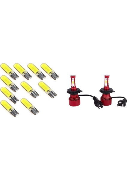10PCS T10 W5W Cob LED Araç Otomatik Yan Park Ampul ve 1set H4 Hb2 9003 2200W 330000LM 4 Taraflı LED Far (Yurt Dışından)