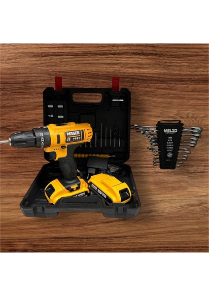Melzogermany 24 Parça Darbeli Matkap 21 Volt 12 Parça Anahtar Takımı Hediye
