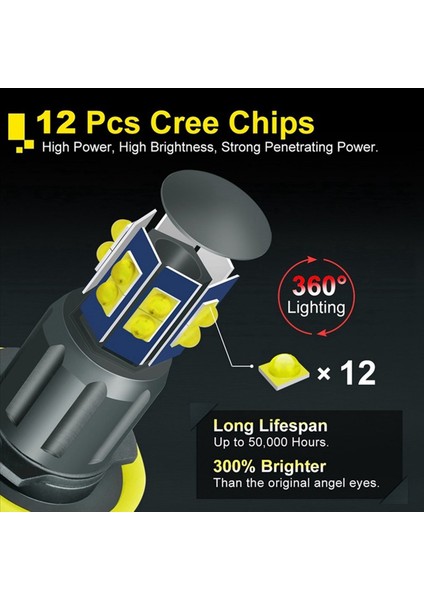 H8 Far Ampulü 6000K 120W LED Melek Gözleri Işıklar Bmw E60 E61 E63 X5 E70 X6 E71 E90 E91 E93 E93 E89 E82 (Yurt Dışından) modelleri