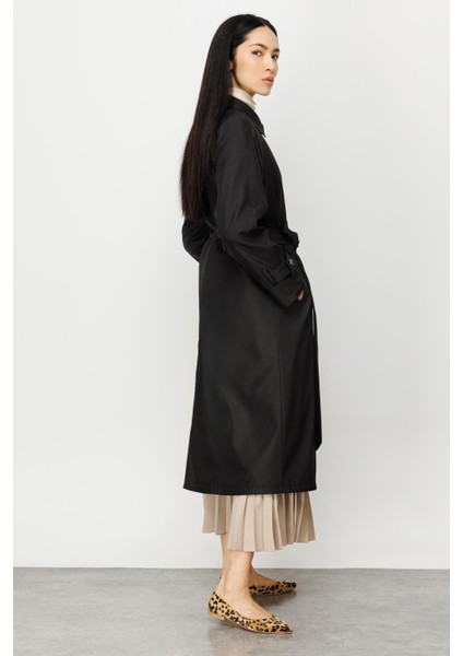 Alle İçi Kapitone Dolgulu Yandan Fermuar Kapamalı Spor Manto Kaban-Siyah