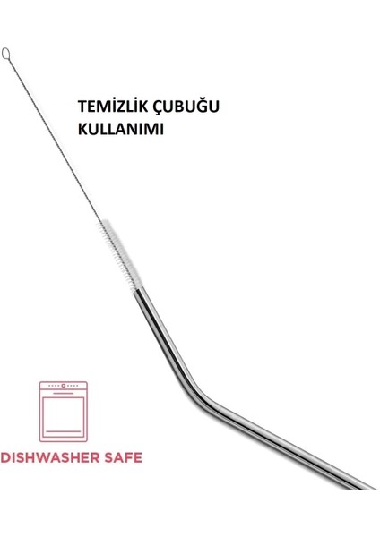 Çelik Pipet Paslanmaz Çelik Metal Meşrubat Pipeti ve Pipet Temizleme Fırçası Seti 5 Parça fırsatları