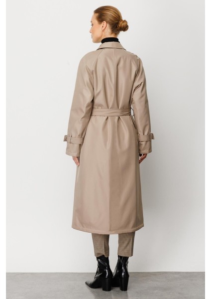 Alle İçi Kapitone Dolgulu Yandan Fermuar Kapamalı Spor Manto Kaban-Taş