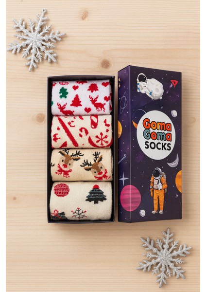 Yılbaşı Figürlü 4’lü Çorap Seti Noel Geyik ve Hediye Desenli fiyatları