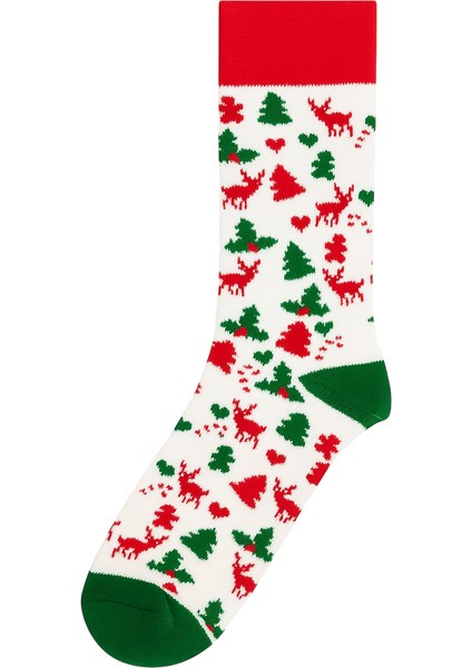 Yılbaşı Figürlü 4’lü Çorap Seti Noel Geyik ve Hediye Desenli