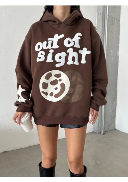 3 Iplik Şardonlu Oversize Out Of Baskılı Sweat Kahve modelleri