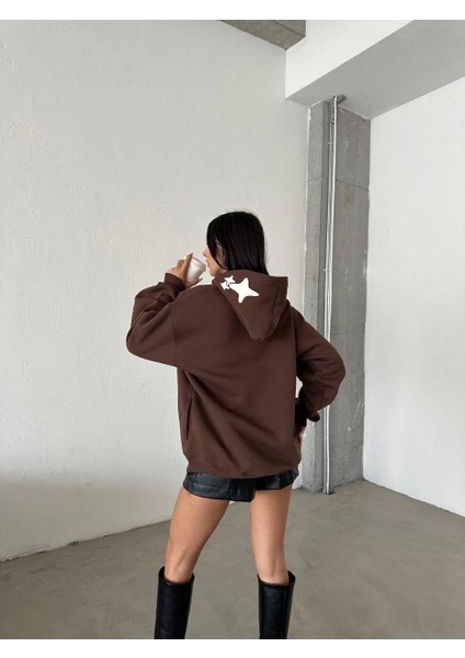 3 Iplik Şardonlu Oversize Out Of Baskılı Sweat Kahve fırsatları