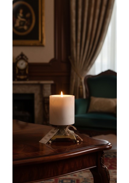 El Yapımı Mermer Taşlı Bronz Ayaklı Mumluk