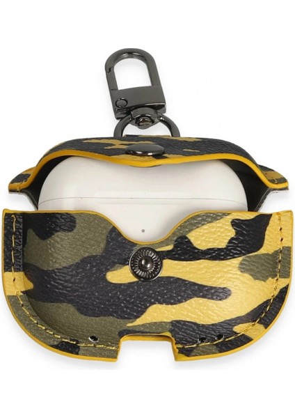 Airpods 3 (3.nesil) Çanta Kamuflaj Deri Kılıf - Sarı modelleri