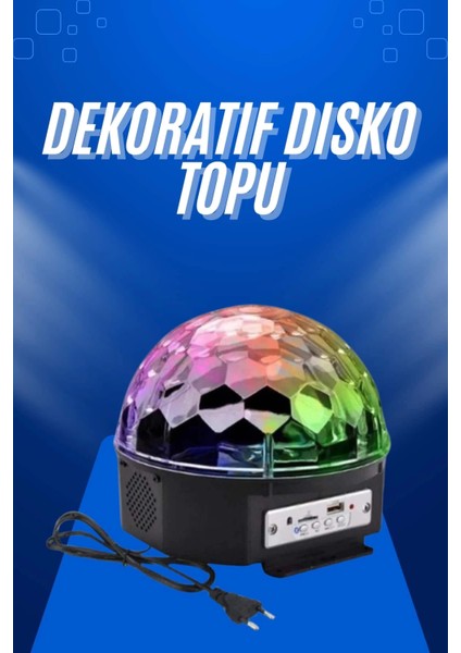 Küre Disko Topu Müzik Çalar Renkli Lazer Işıklı Bluetooth Disko Parti Işığı Kumandalı