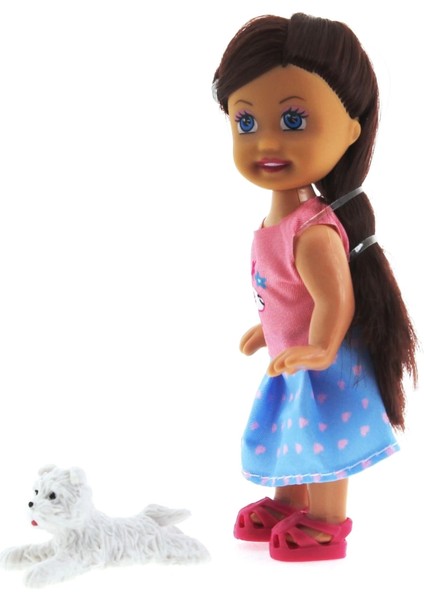 Cute Girl Beyaz Köpekli ve Kumral Mini Bebek modelleri