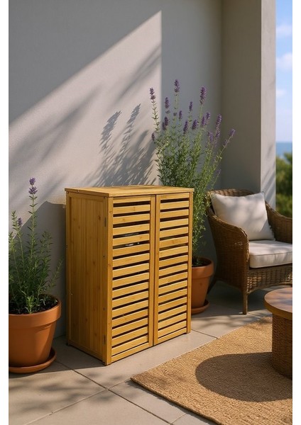 Bambu Kapaklı Banyo Balkon Bahçe Mutfak Salon Dolabı Havlu Dolabı Düzenleyici Dolap