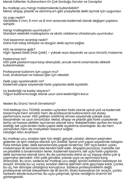 Yivli Matkap Ucu Hss Spiral Yivli Kademeli Matkap Ucu Metal Ahşap Plastik 5-8 mm 722459