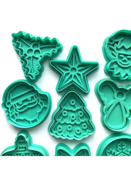 12'li Yılbaşı Kutlama Kurabiye Kalıbı Seti | Noel Baba, Elf, Melek, Kar Tanesi, Hediye | Kış Temalı Parti ve Süsleme | Şeker Hamur | Kil Şekillendiriciu modelleri