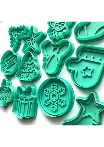 12'li Yılbaşı Kutlama Kurabiye Kalıbı Seti | Noel Baba, Elf, Melek, Kar Tanesi, Hediye | Kış Temalı Parti ve Süsleme | Şeker Hamur | Kil Şekillendiriciu