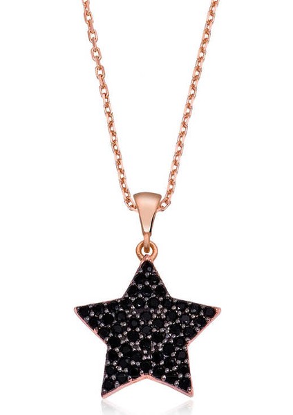 925 Ayar Gümüş Siyah Taşlı Yıldız Kadın Gümüş Kolye PT0460102 (972972)