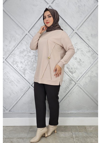 Kadın Taş ve Düğme Detaylı Tesettür Tunik fiyatları