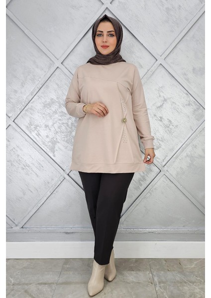 Kadın Taş ve Düğme Detaylı Tesettür Tunik modelleri