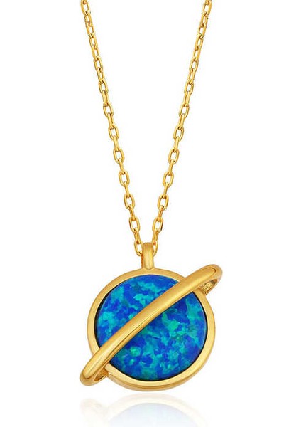 925 Ayar Gümüş Opal Taşlı Gezegen Bayan Gümüş Kolye T6045 (972972)