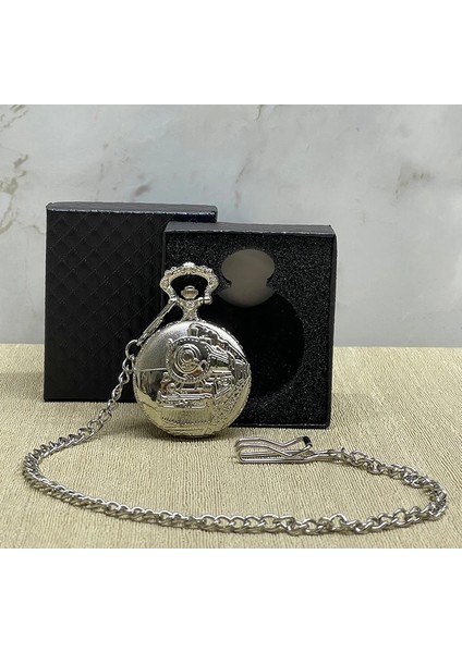 Özel Kutulu Tren Temalı Gümüş Köstekli Saat ALK4657