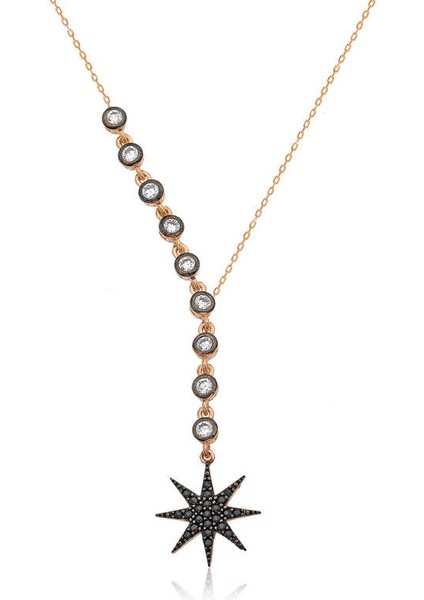 925 Ayar Gümüş Sıra Taşlı Yıldız Kadın Gümüş Kolye PT2610702 (972972)