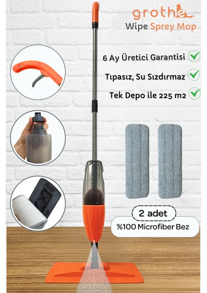 Wipe Sprey Mop Turuncu - 2 Mop Bezli - Tıpasız Sistem - 700 Cc Su Hazneli (üretici Garantili)