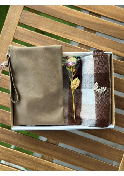 Hediye Sepetii/hediye Kutusu-Şal,çanta,broş ve Sonsuzluk Gülü