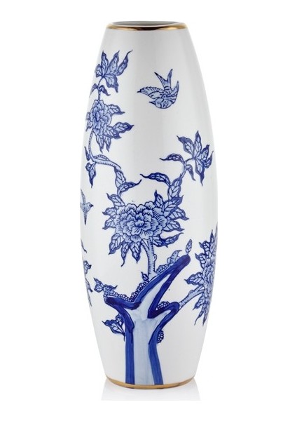 Loyal Gold Mavi- Beyaz Vazo 15X15X45.8 cm modelleri