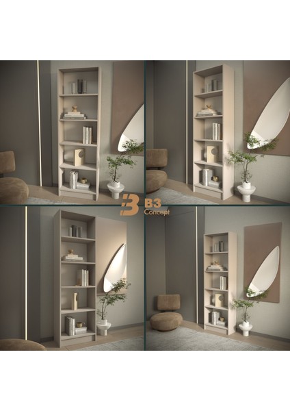 B3CONCEPT Modern Kum Beji Kitaplık – 5 Raflı Ahşap Raflı Dekoratif Çok Amaçlı Düzenleyici Kitaplık fiyatları