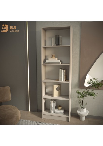B3CONCEPT Modern Kum Beji Kitaplık – 5 Raflı Ahşap Raflı Dekoratif Çok Amaçlı Düzenleyici Kitaplık
