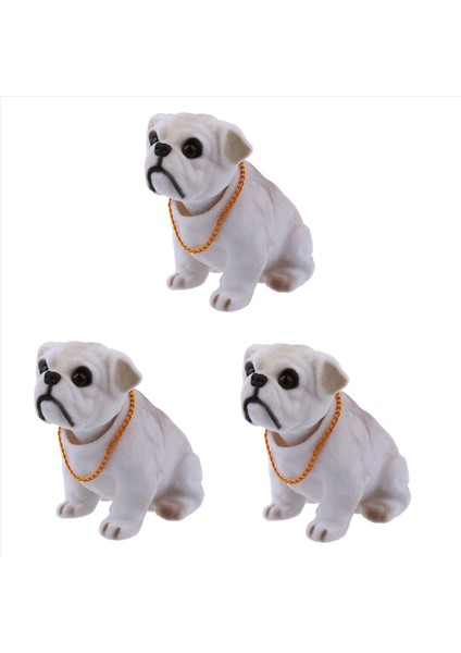 3x Beyaz Açık Gri Kafası Başını Sallayan Bulldog Köpek Dekorasyonu Araba Için (Yurt Dışından)