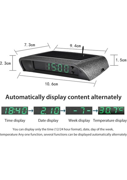 Gece Ekranlı Araba Saatleri Termometre Otomatik Dahili Sopa-On Dijital Saat Güneş Enerjili 24 Saatlik Araba Saati (Yurt Dışından) indirimleri