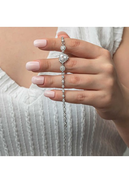 925 Ayar Gümüş Kalpli Su Yolu Kadın Bileklik T8771 (972972) fiyatları