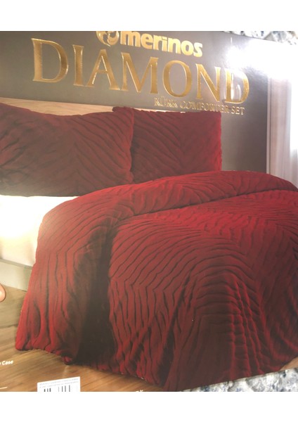 Diamond Kürk Comforter 3 Parça Set Bordo