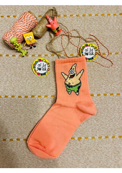 Al Bi 90Lık Al Bi 90'lık 3'lü Sünger Bob Patrıck Squıdward Desenli Kolej Set Çorap modelleri