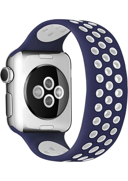 Apple Watch 38MM Ayarlı Delikli Silikon Kordon - Lacivert-Beyaz