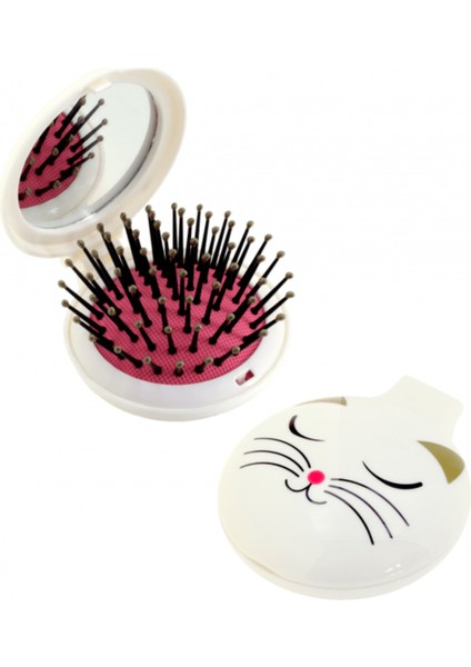 Lady Retro - Katlanabilir Aynalı Saç Fırçası (White Cat)