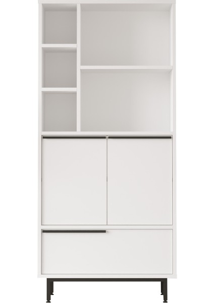 Bohem Mutfak Kiler Dolabı Mikrodalga 3 Kapaklı Raflı Metal Ayaklı Beyaz BOH9A-W