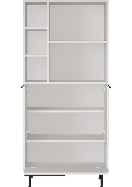 Bohem Mutfak Kiler Dolabı Mikrodalga 3 Kapaklı Raflı Metal Ayaklı Beyaz BOH9A-W