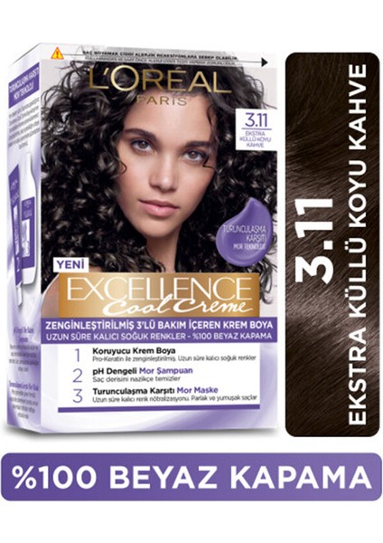 L Oréal Paris Excellence Cool Creme Saç Boyası - 3.11 Ekstra Küllü Koyu Kahve (3 Adet) fiyatları