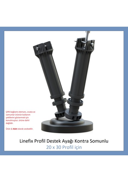 Linefix Profil Destek Ayağı Kontra Somunlu (20x30 profil için) M6 modelleri