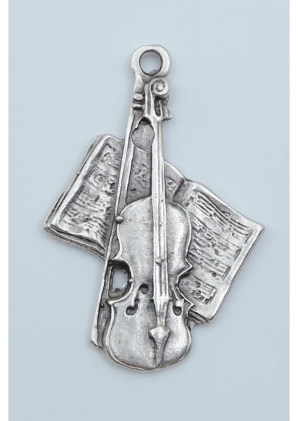 Keman - Nota Defteri Gümüş Kaplama Kolye Ucu