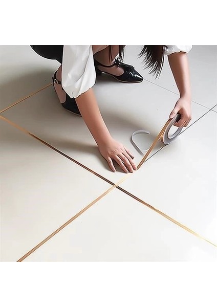 50 Metre Fayans Arası Şerit Dekoratif Yapışkan Renkli Dekor Su Geçirmez Sızdırmaz Altın Bant