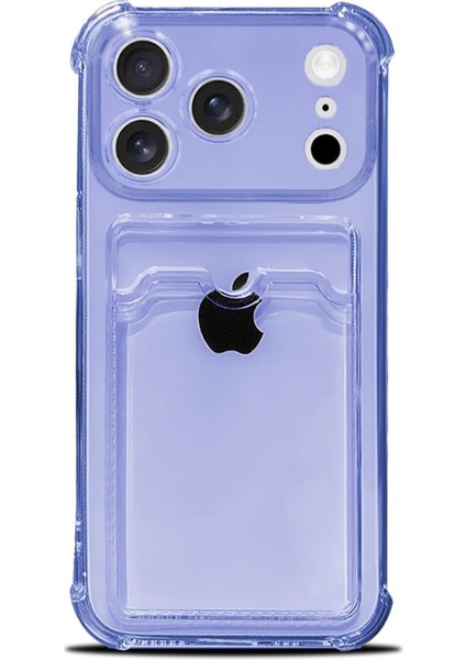 Apple iPhone 17 Pro Kılıf Kartlıklı Anti Şok Korumalı Şeffaf Silikon Lila