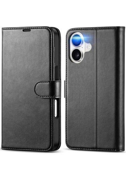 iPhone 17 Kılıf 360 Tam Kaplar Deri Dokulu Kapaklı Cüzdan Standlı Kartvizitli Kopçalı