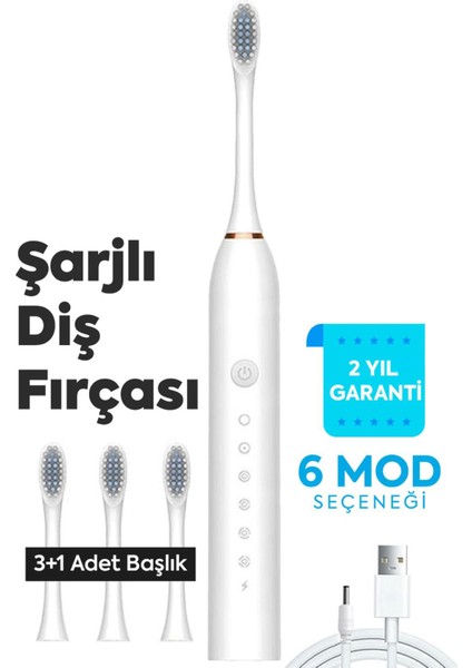 Şarjlı Sonic Elektrikli Diş Fırçası, 42.000 Titreşim, 6 Mod, 3+1 Başlık, Ipx7 Su Geçirmez
