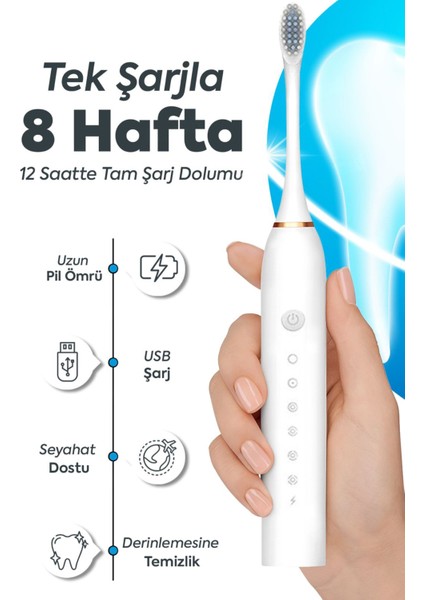 Şarjlı Sonic Elektrikli Diş Fırçası, 42.000 Titreşim, 6 Mod, 3+1 Başlık, Ipx7 Su Geçirmez modelleri