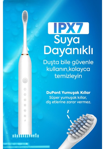 Şarjlı Sonic Elektrikli Diş Fırçası, 42.000 Titreşim, 6 Mod, 3+1 Başlık, Ipx7 Su Geçirmez fırsatları